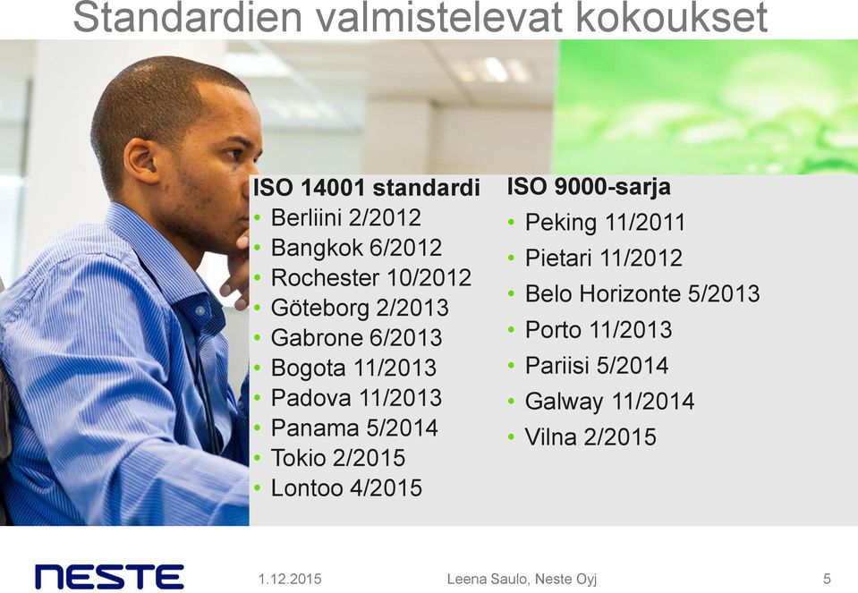 5/2014 Tokio 2/2015 Lontoo 4/2015 ISO 9000-sarja Peking 11/2011 Pietari 11/2012 Belo