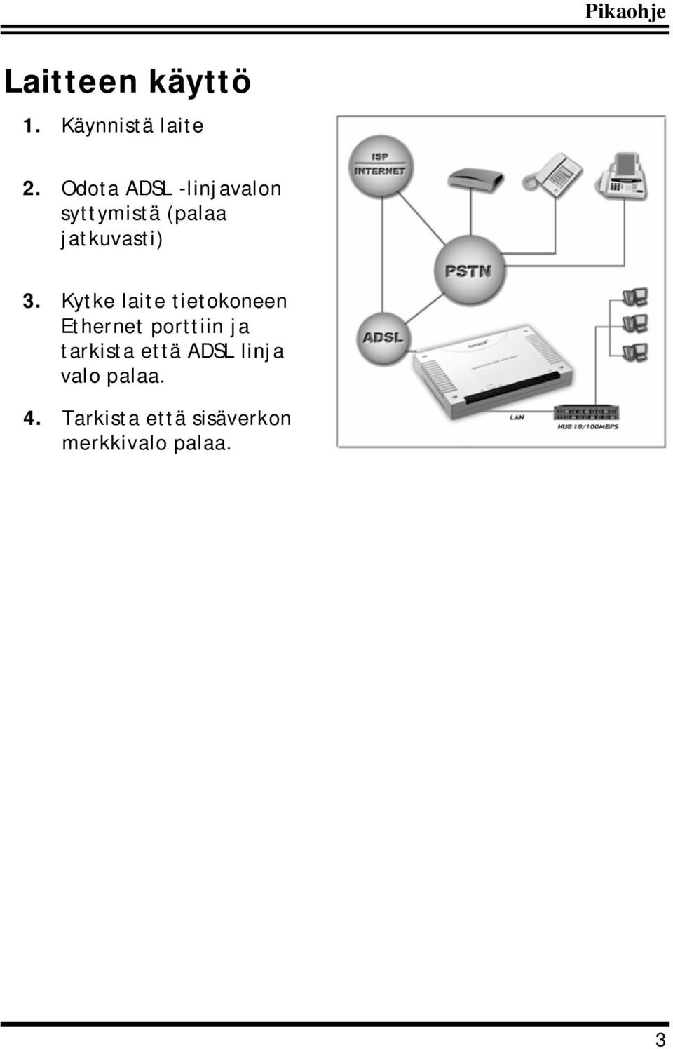 Kytke laite tietokoneen Ethernet porttiin ja tarkista