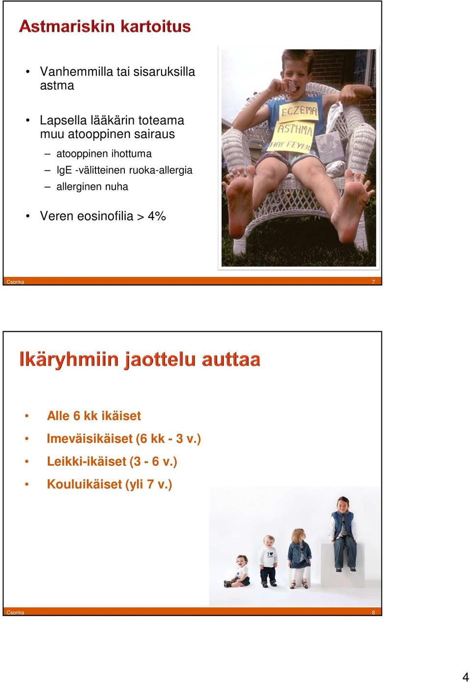 allerginen nuha Veren eosinofilia > 4% Csonka 7 Alle 6 kk ikäiset