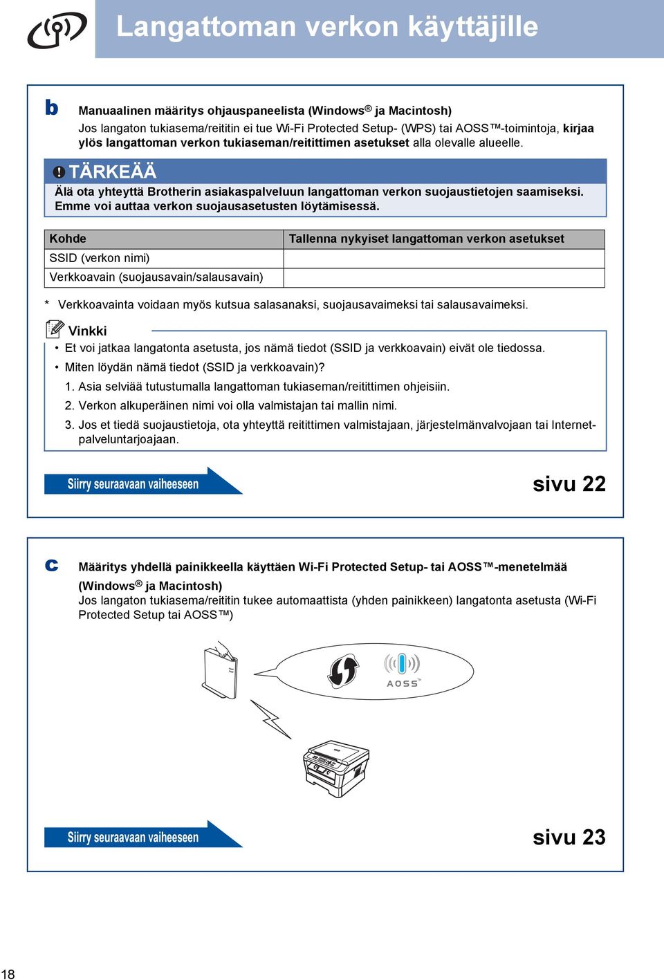 Kohde SSID (verkon nimi) Verkkovin (suojusvin/slusvin) Tllenn nykyiset lngttomn verkon setukset * Verkkovint voidn myös kutsu slsnksi, suojusvimeksi ti slusvimeksi.