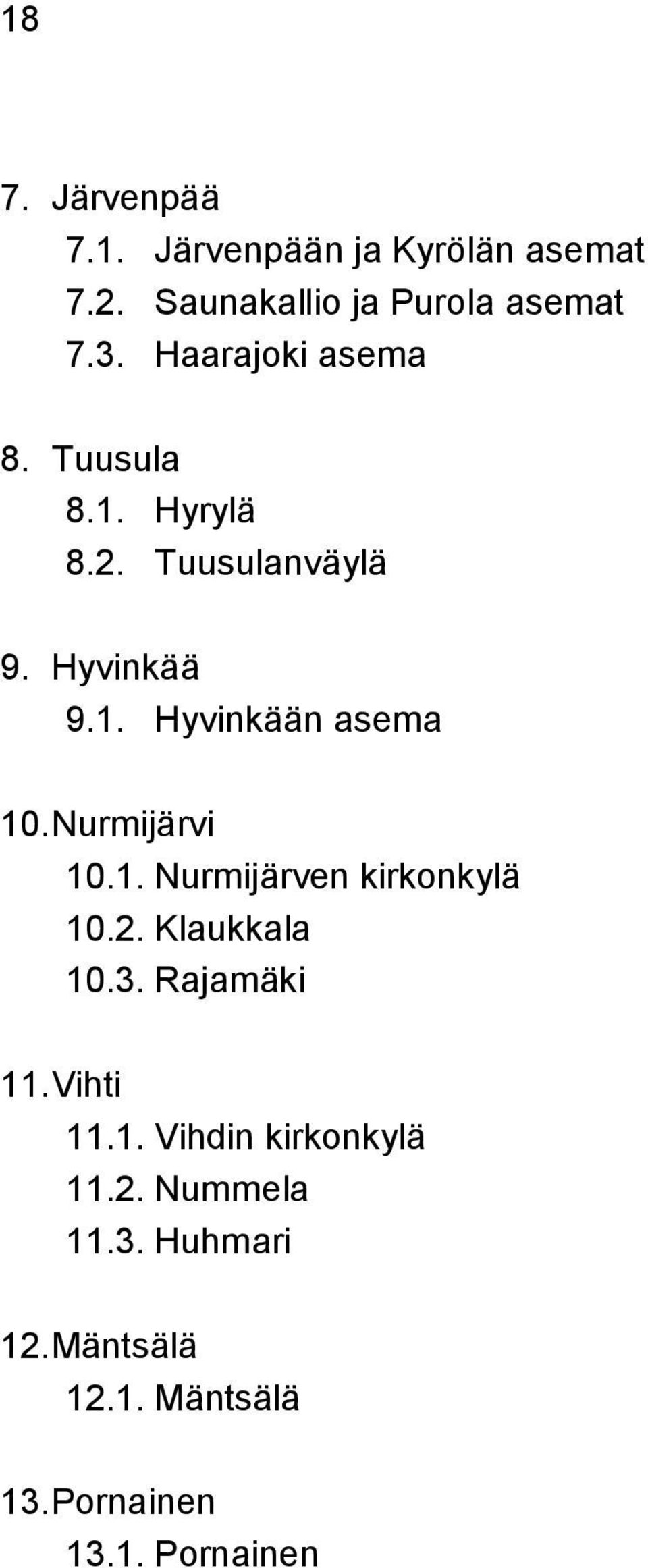 Nurmijärvi 10.1. Nurmijärven kirkonkylä 10.2. Klaukkala 10.3. Rajamäki 11. Vihti 11.1. Vihdin kirkonkylä 11.