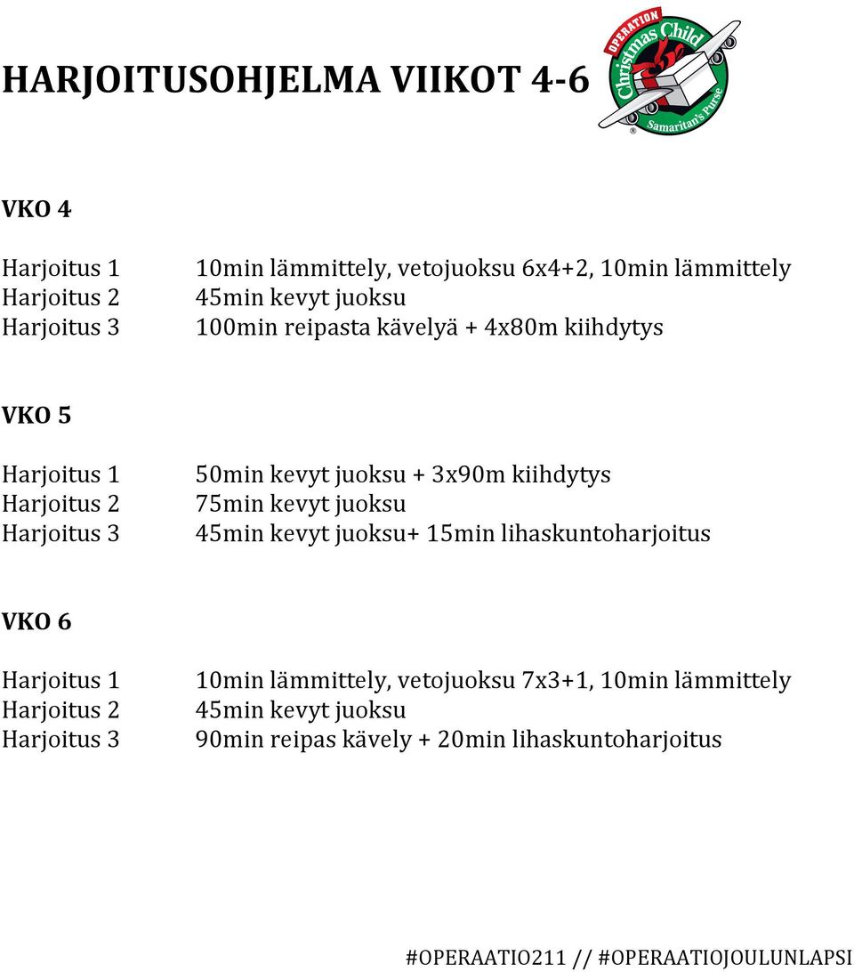 3x90m kiihdytys 75min kevyt juoksu + 15min lihaskuntoharjoitus VKO 6 10min