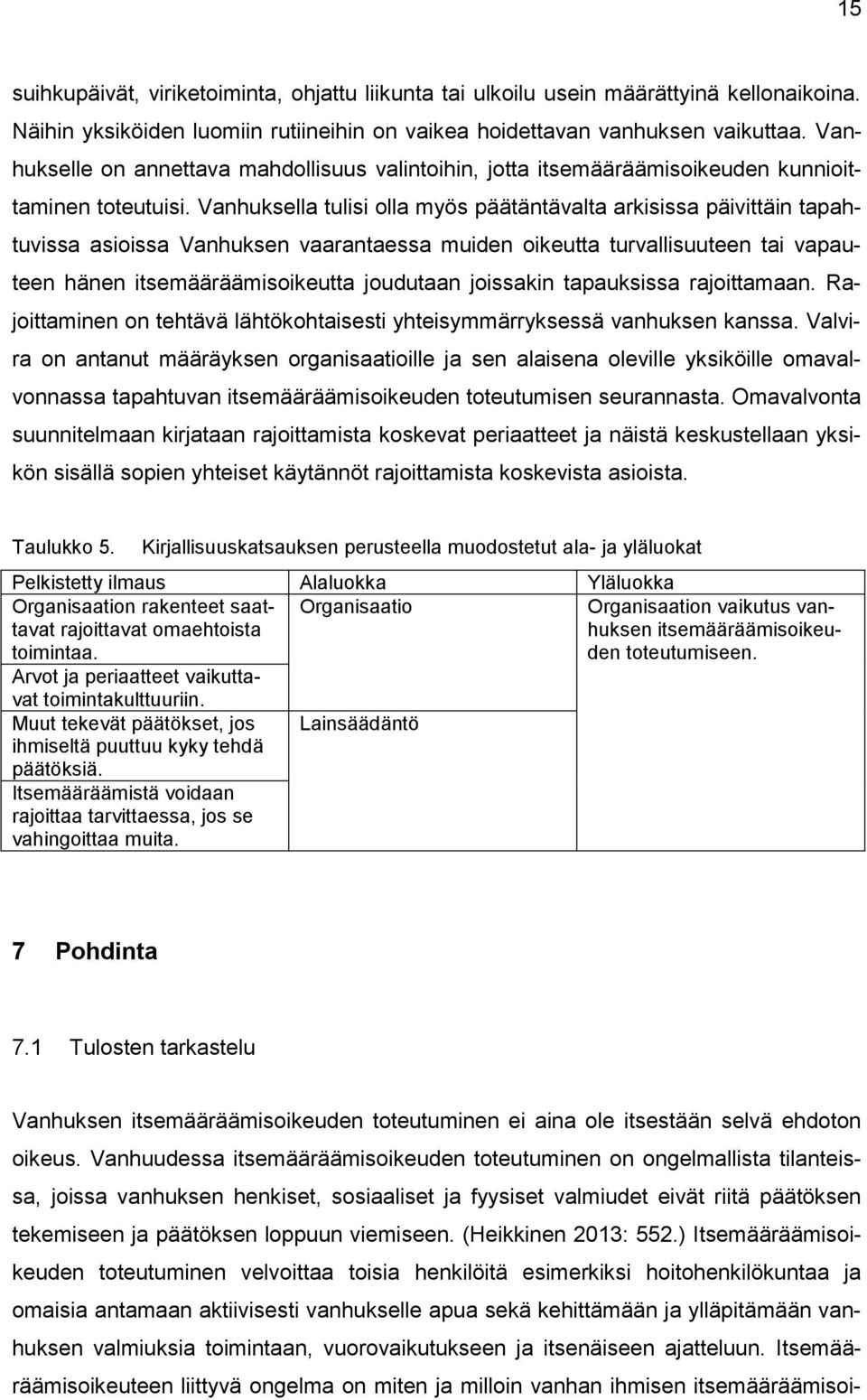 Vanhuksella tulisi olla myös päätäntävalta arkisissa päivittäin tapahtuvissa asioissa Vanhuksen vaarantaessa muiden oikeutta turvallisuuteen tai vapauteen hänen itsemääräämisoikeutta joudutaan