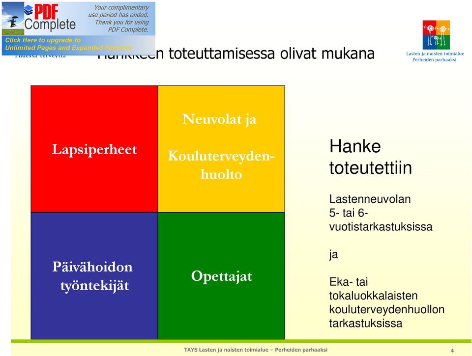 toteutettiin Lastenneuvolan 5- tai 6- vuotistarkastuksissa ja