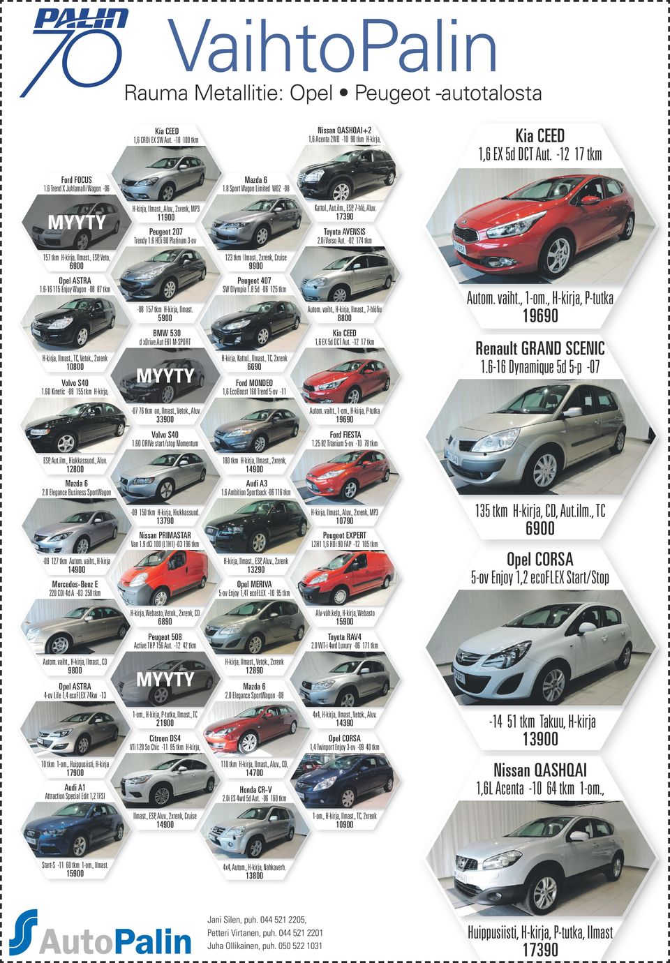 -02 174 tkm 157 tkm H-kirja, Ilmast., ESP, Veto, 6900 123 tkm Ilmast., 2xrenk, Cruise 9900 1.6-16 115 Enjoy Wagon -08 87 tkm Peugeot 407 SW Olympia 1.8 5d -06 125 tkm H-kirja, Ilmast., TC, Vetok.