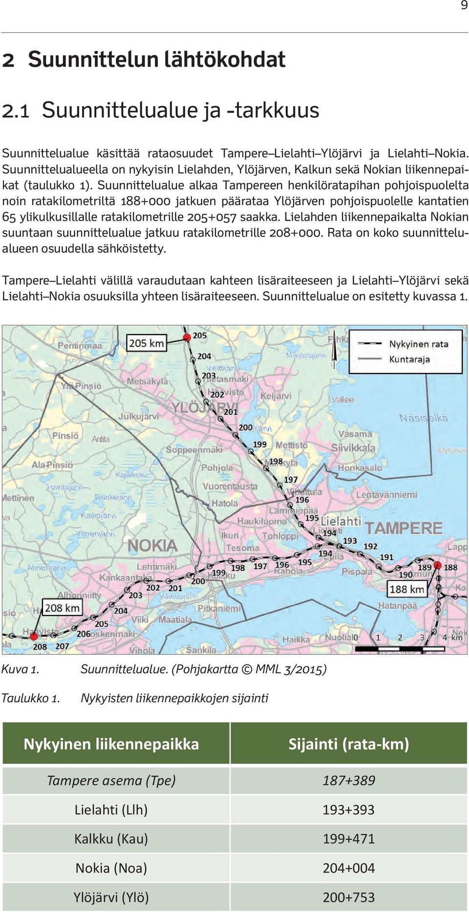 Suunnittelualue alkaa Tampereen henkilöratapihan pohjoispuolelta noin ratakilometriltä 188+000 jatkuen päärataa Ylöjärven pohjoispuolelle kantatien 65 ylikulkusillalle ratakilometrille 205+057 saakka.