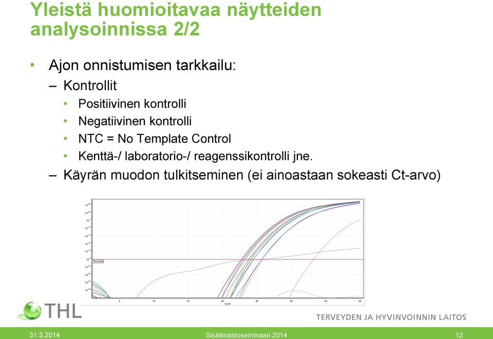 reagenssikontrolli jne. Käyrän muodon tulkitseminen (ei ainoastaan sokeasti Ct-arvo) -0.6-0.8-1 -1.