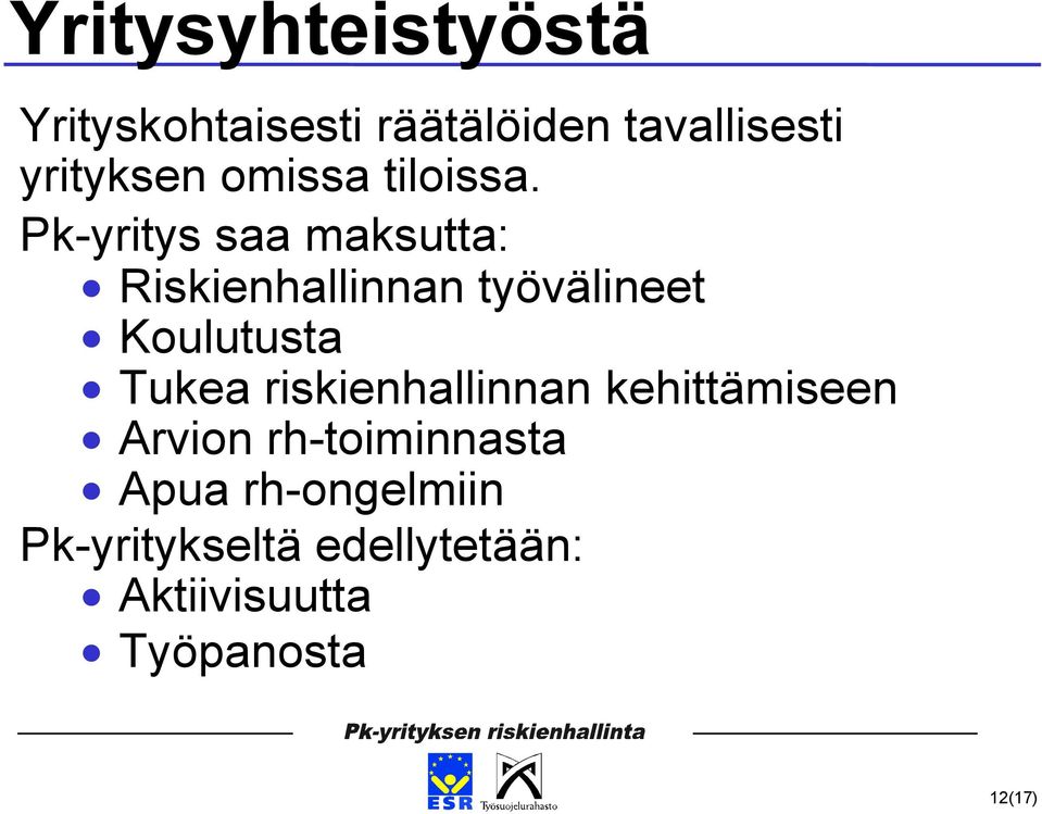 Pk-yritys saa maksutta: Riskienhallinnan työvälineet Koulutusta Tukea