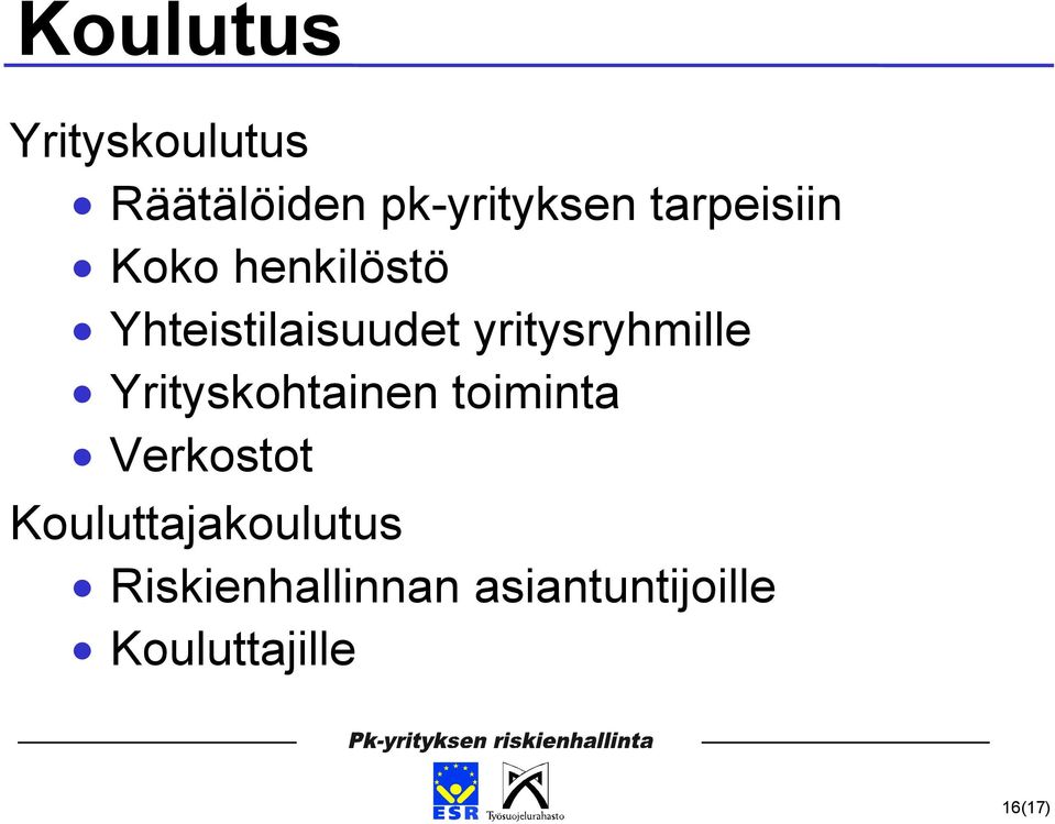 yritysryhmille Yrityskohtainen toiminta Verkostot