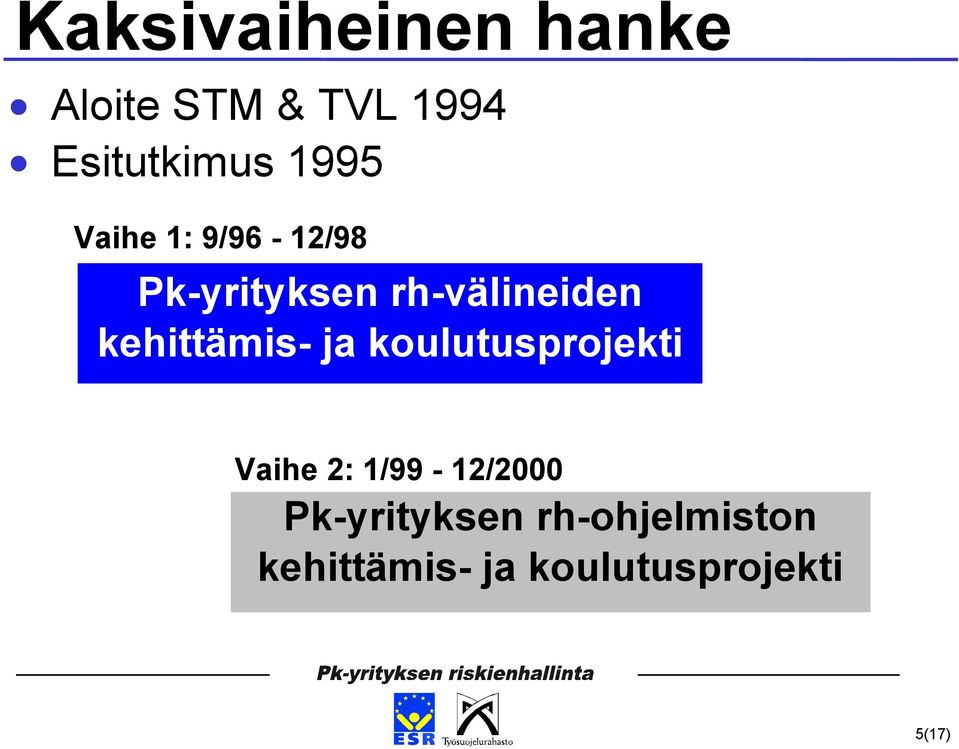 kehittämis- ja koulutusprojekti Vaihe 2: 1/99-12/2000