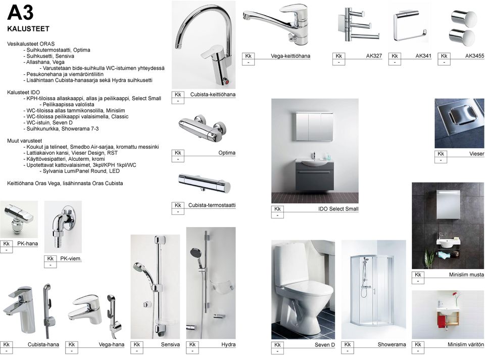 peilikaappi valaisimella, Classic WCistuin, Seven D Suihkunurkka, Showerama 73 Muut varusteet Koukut ja telineet, Smedbo Airsarjaa, kromattu messinki Lattiakaivon kansi, Vieser Design, RST