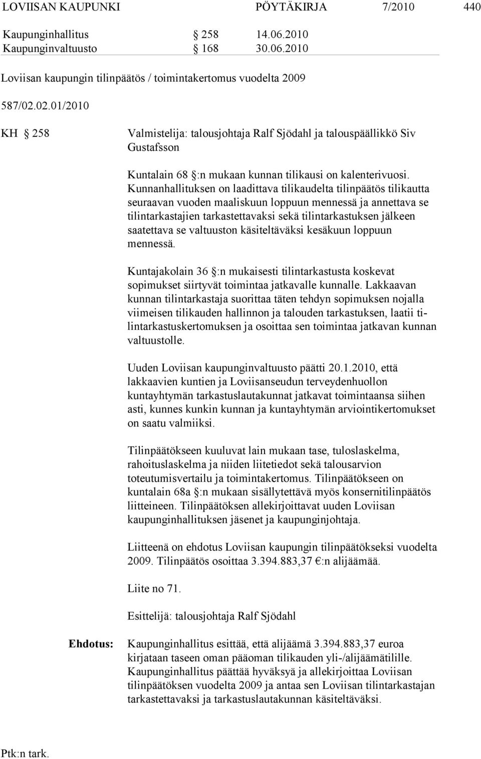 Kunnanhalli tuksen on laadittava tilikau delta tilinpäätös tilikautta seuraavan vuoden maaliskuun loppuun mennessä ja annettava se tilintarkastajien tarkastetta vaksi sekä tilintarkastuksen jäl keen