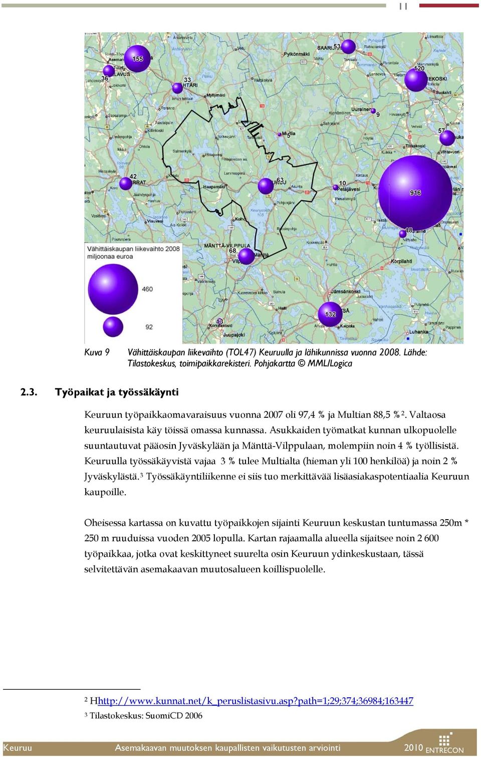 Asukkaiden työmatkat kunnan ulkopuolelle suuntautuvat pääosin Jyväskylään ja Mänttä-Vilppulaan, molempiin noin 4 % työllisistä.