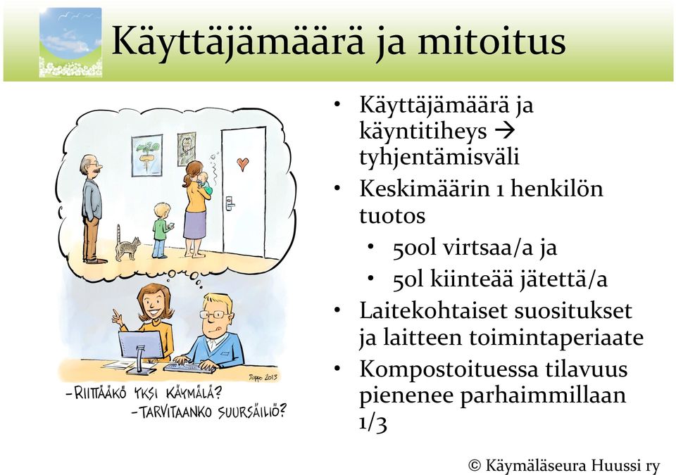 ja 50l kiinteää jätettä/a Laitekohtaiset suositukset ja