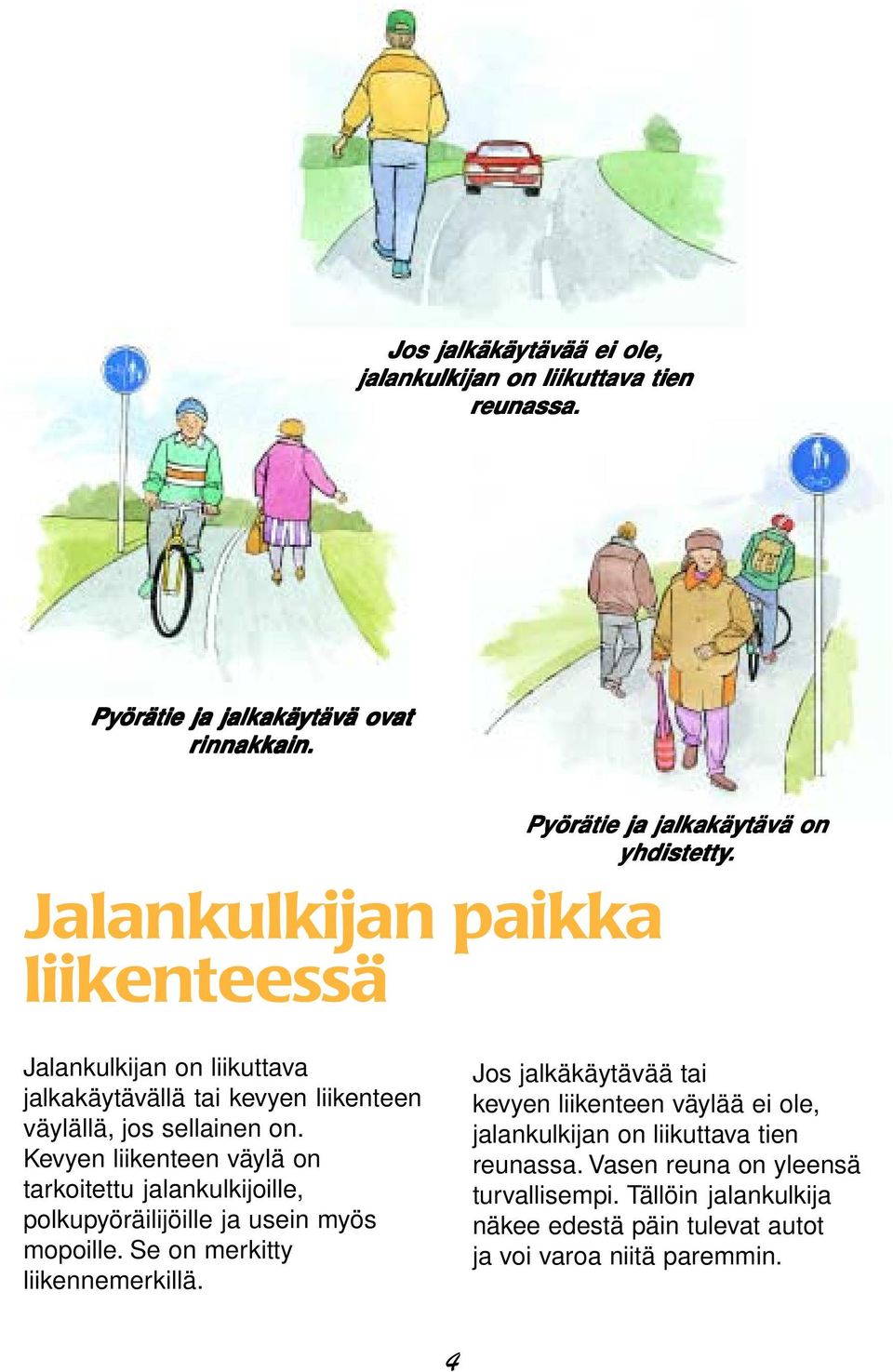 Jalankulkijan on liikuttava jalkakäytävällä tai kevyen liikenteen väylällä, jos sellainen on.