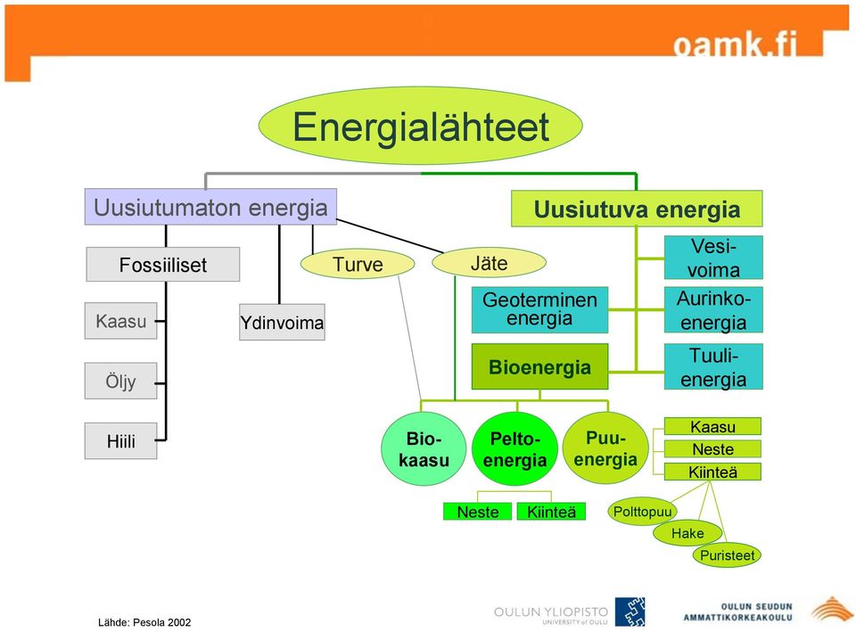 Aurinkoenergia Öljy Bioenergia Tuulienergia Hiili Biokaasu