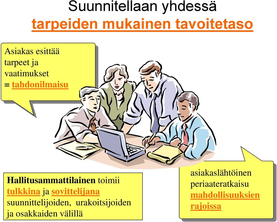 tulkkina ja sovittelijana suunnittelijoiden, urakoitsijoiden ja