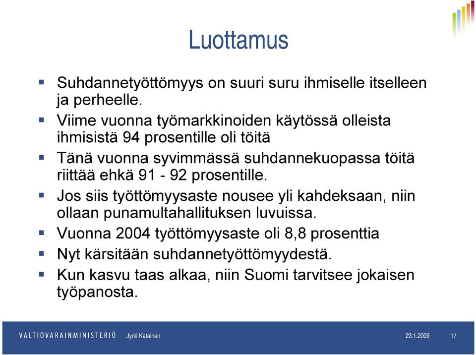 riittää ehkä 91-92 prosentille. Jos siis työttömyysaste nousee yli kahdeksaan, niin ollaan punamultahallituksen luvuissa.