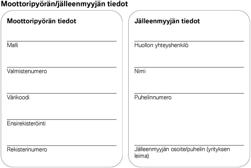Valmistenumero Nimi Värikoodi Puhelinnumero