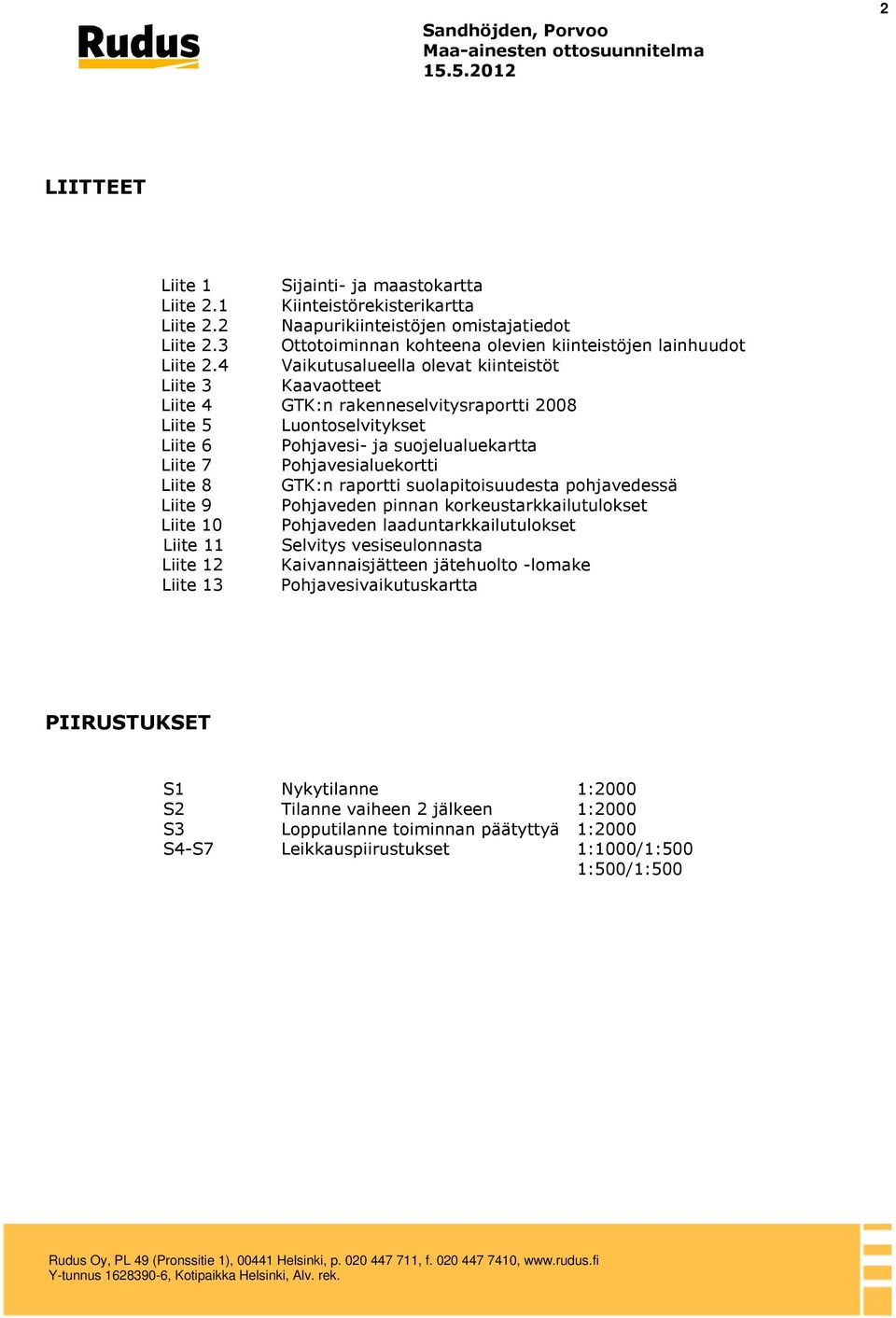 4 Vaikutusalueella olevat kiinteistöt Liite 3 Kaavaotteet Liite 4 GTK:n rakenneselvitysraportti 2008 Liite 5 Luontoselvitykset Liite 6 Pohjavesi- ja suojelualuekartta Liite 7 Pohjavesialuekortti