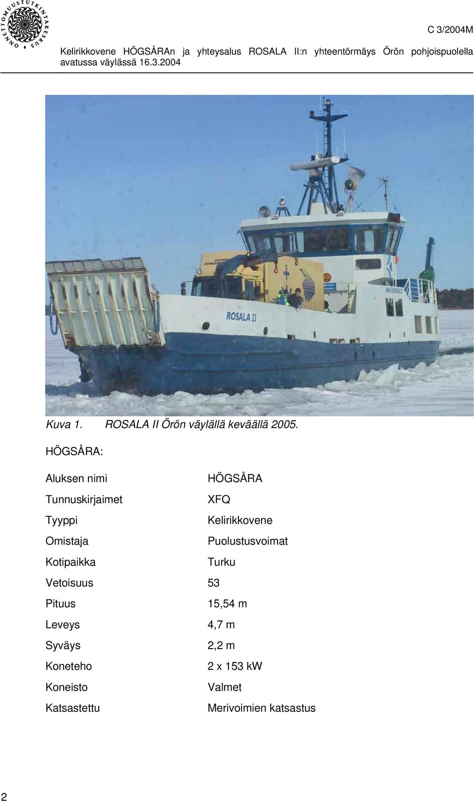 Omistaja Puolustusvoimat Kotipaikka Turku Vetoisuus 53 Pituus 15,54 m
