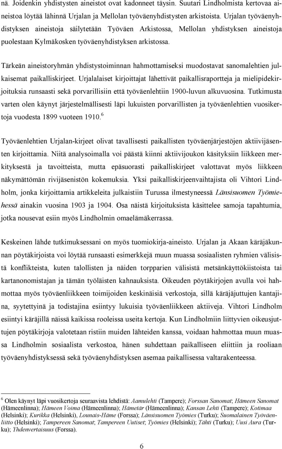 Tärkeän aineistoryhmän yhdistystoiminnan hahmottamiseksi muodostavat sanomalehtien julkaisemat paikalliskirjeet.