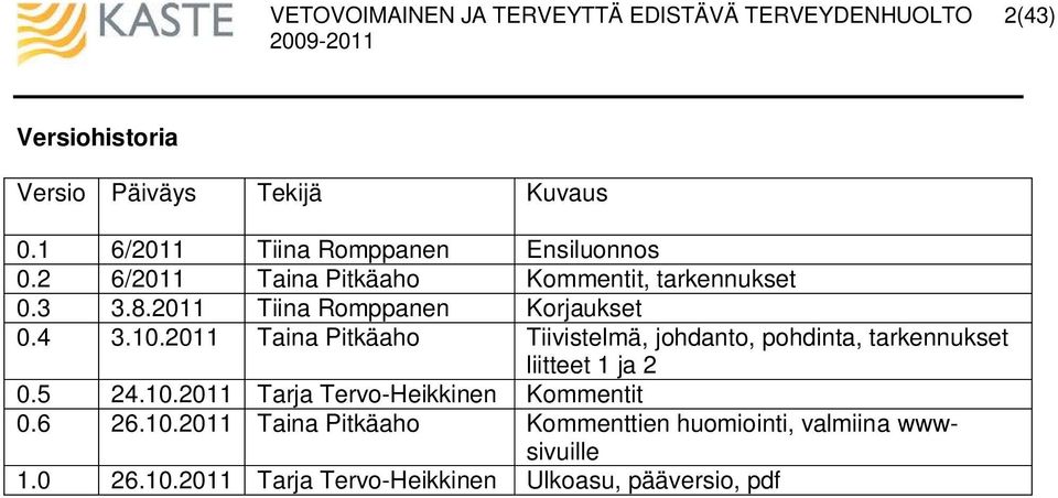 2011 Taina Pitkäaho Tiivistelmä, johdanto, pohdinta, tarkennukset liitteet 1 ja 2 0.5 24.10.