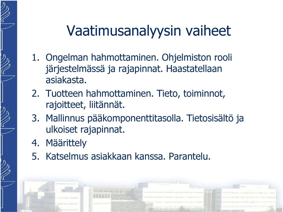 Tuotteen hahmottaminen. Tieto, toiminnot, rajoitteet, liitännät. 3.