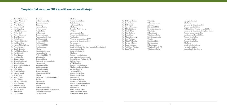 Juha Hakkarainen Metsäjohtaja MTK ry 8. Pekka Helle Erikoistutkija Luonnonvarakeskus 9. Panu Hiidenmies Toiminnanjohtaja Suomen Metsästäjäliitto ry 10.