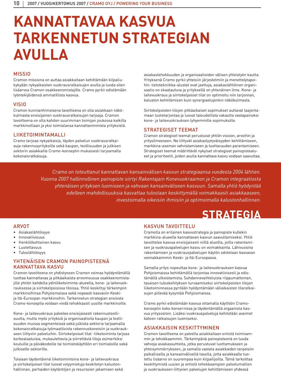 VISIO Cramon kunnianhimoisena tavoitteena on olla asiakkaan näkökulmasta ensisijainen vuokrausratkaisujen tarjoaja.