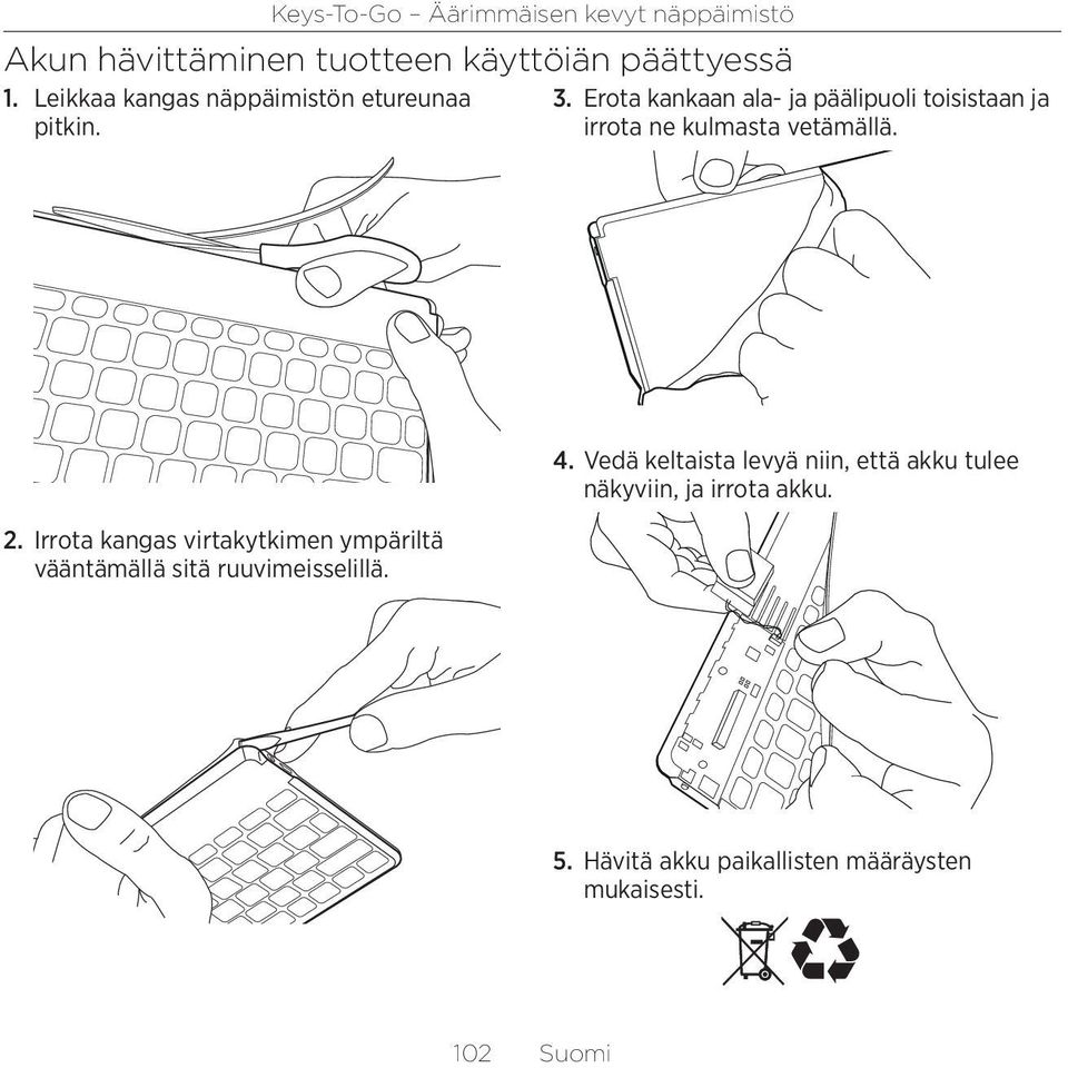 Irrota kangas virtakytkimen ympäriltä vääntämällä sitä ruuvimeisselillä. 4.