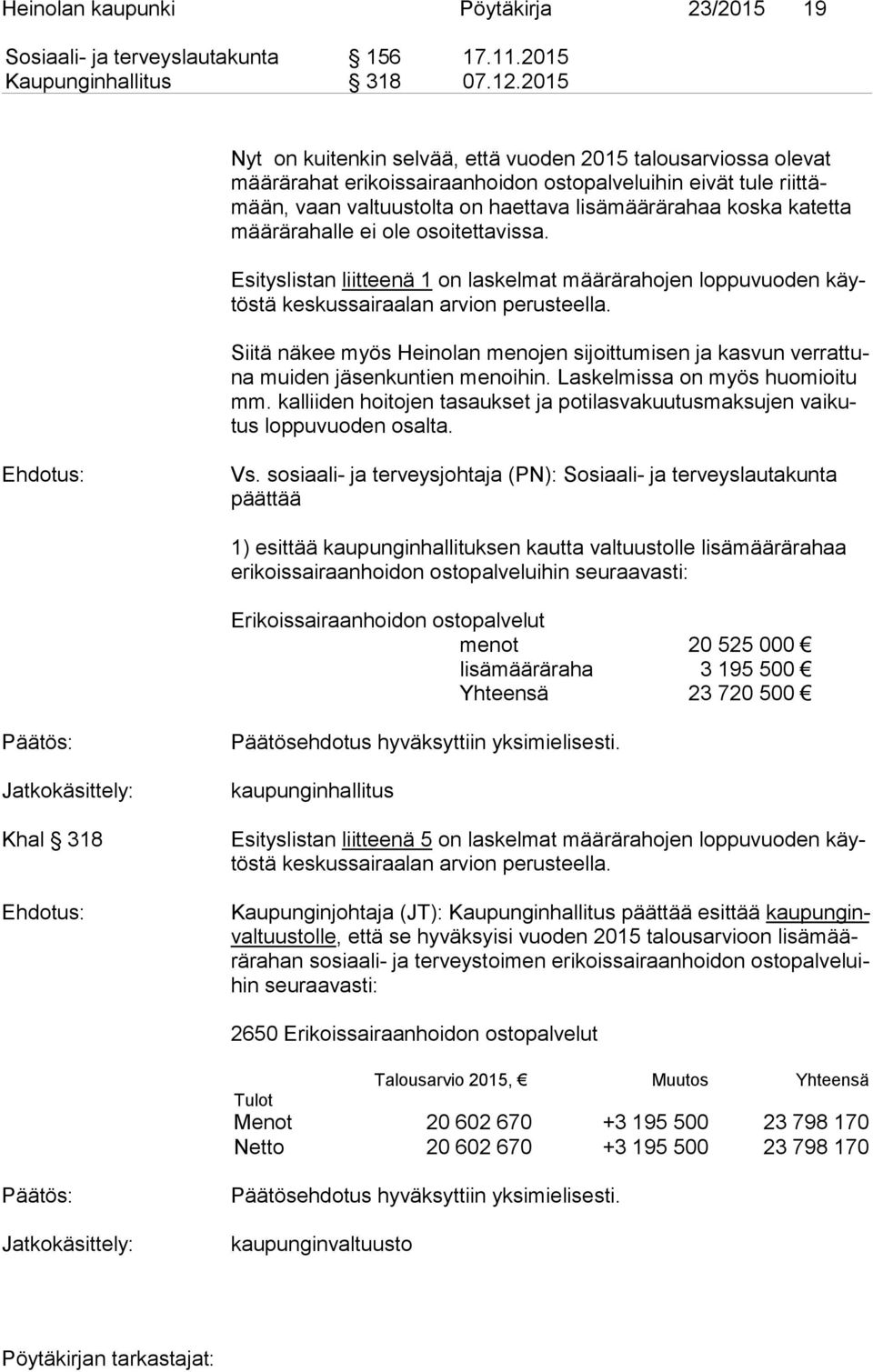 tet ta mää rä ra hal le ei ole osoitettavissa. Esityslistan liitteenä 1 on laskelmat määrärahojen loppuvuoden käytös tä keskussairaalan arvion perusteella.
