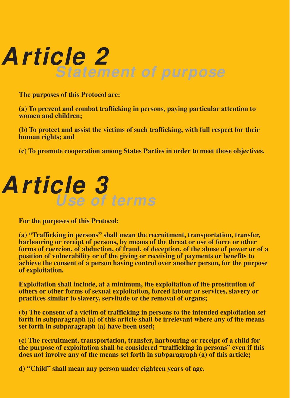 Article 3 Use of terms For the purposes of this Protocol: (a) Trafficking in persons shall mean the recruitment, transportation, transfer, harbouring or receipt of persons, by means of the threat or