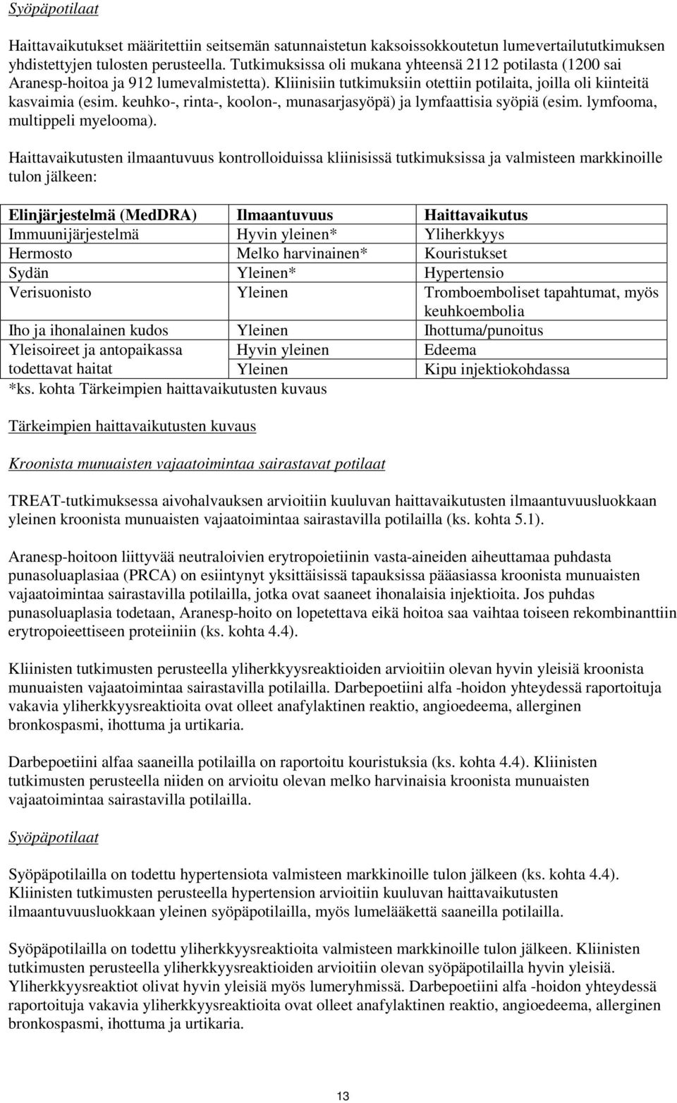 keuhko-, rinta-, koolon-, munasarjasyöpä) ja lymfaattisia syöpiä (esim. lymfooma, multippeli myelooma).