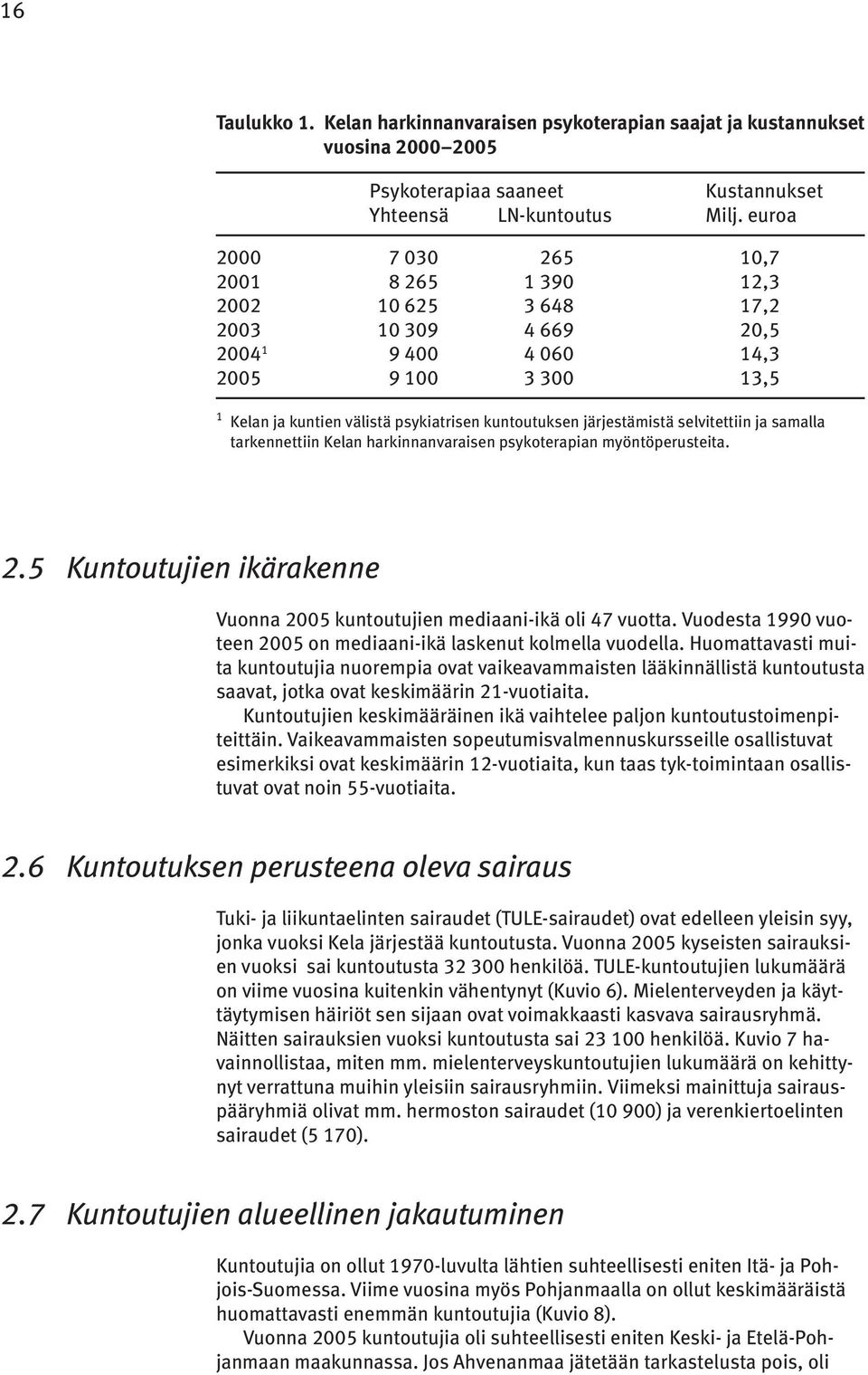 järjestämistä selvitettiin ja samalla tarkennettiin Kelan harkinnanvaraisen psykoterapian myöntöperusteita. 2.5 Kuntoutujien ikärakenne Vuonna 2005 kuntoutujien mediaani-ikä oli 47 vuotta.