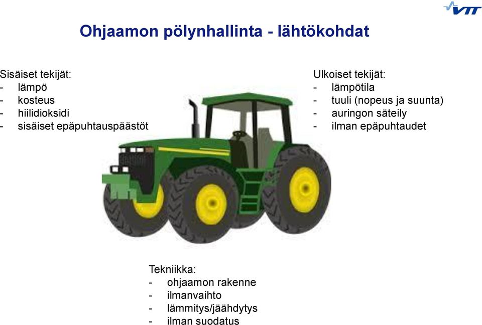 lämpötila - tuuli (nopeus ja suunta) - auringon säteily - ilman