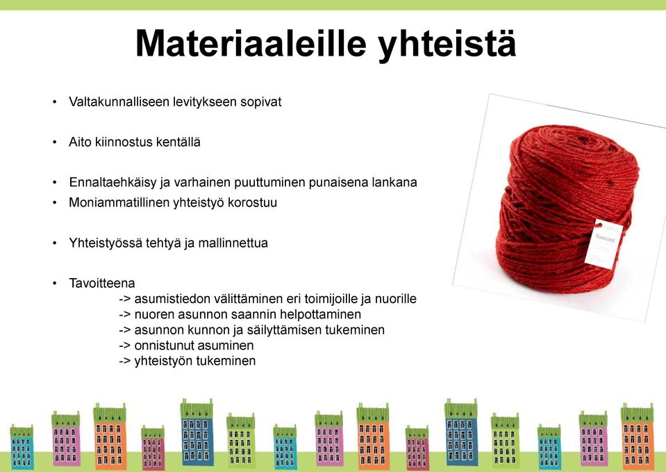 mallinnettua Tavoitteena -> asumistiedon välittäminen eri toimijoille ja nuorille -> nuoren asunnon