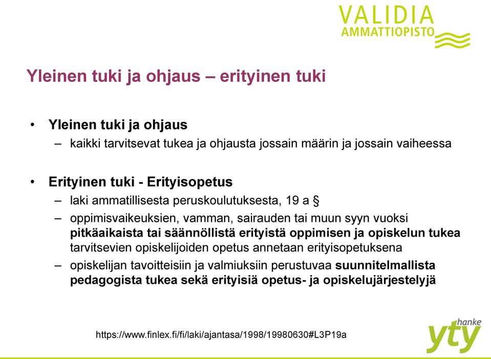 säännöllistä erityistä oppimisen ja opiskelun tukea tarvitsevien opiskelijoiden opetus annetaan erityisopetuksena opiskelijan tavoitteisiin ja