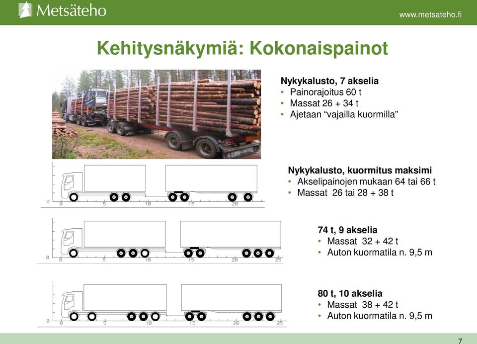 Akselipainojen mukaan 64 tai 66 t Massat 26 tai 28 + 38 t 74 t, 9 akselia Massat