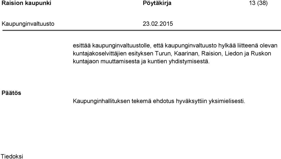 Turun, Kaarinan, Raision, Liedon ja Ruskon kuntajaon muuttamisesta ja kuntien