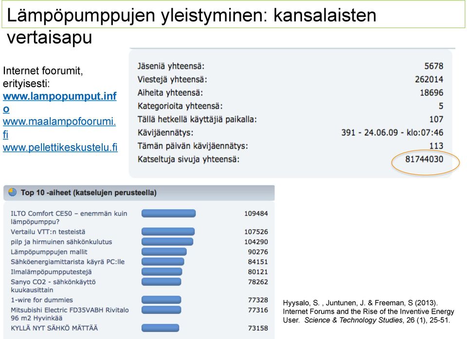 pellettikeskustelu.fi Hyysalo, S., Juntunen, J. & Freeman, S (2013).