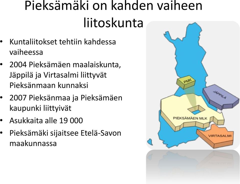liittyvät Pieksänmaan kunnaksi 2007 Pieksänmaa ja Pieksämäen kaupunki