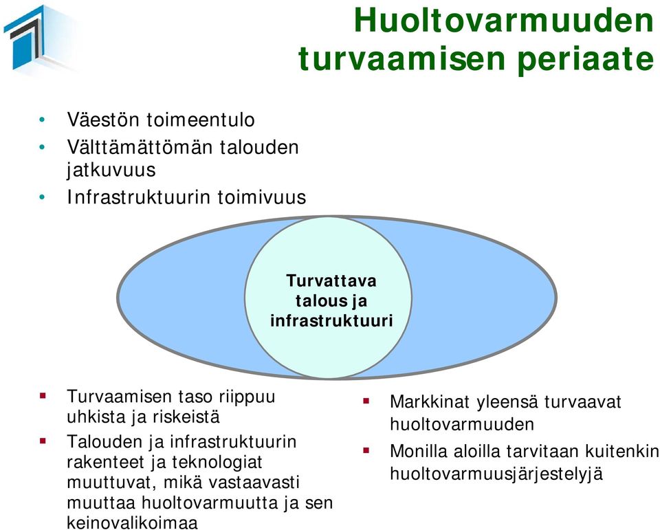 infrastruktuurin rakenteet ja teknologiat muuttuvat, mikä vastaavasti muuttaa huoltovarmuutta ja sen