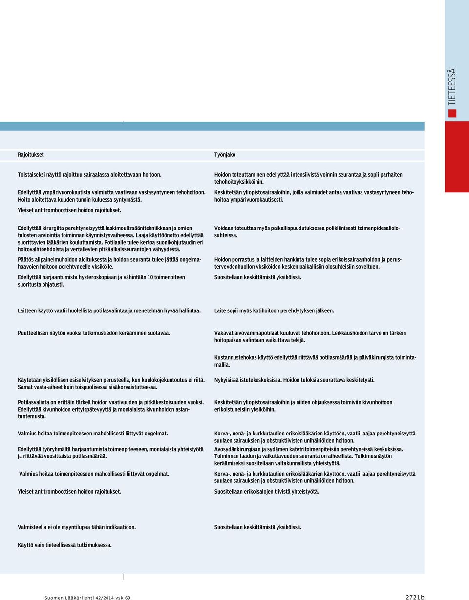 Hoidon toteuttaminen edellyttää intensiivistä voinnin seurantaa ja sopii parhaiten tehohoitoyksikköihin.
