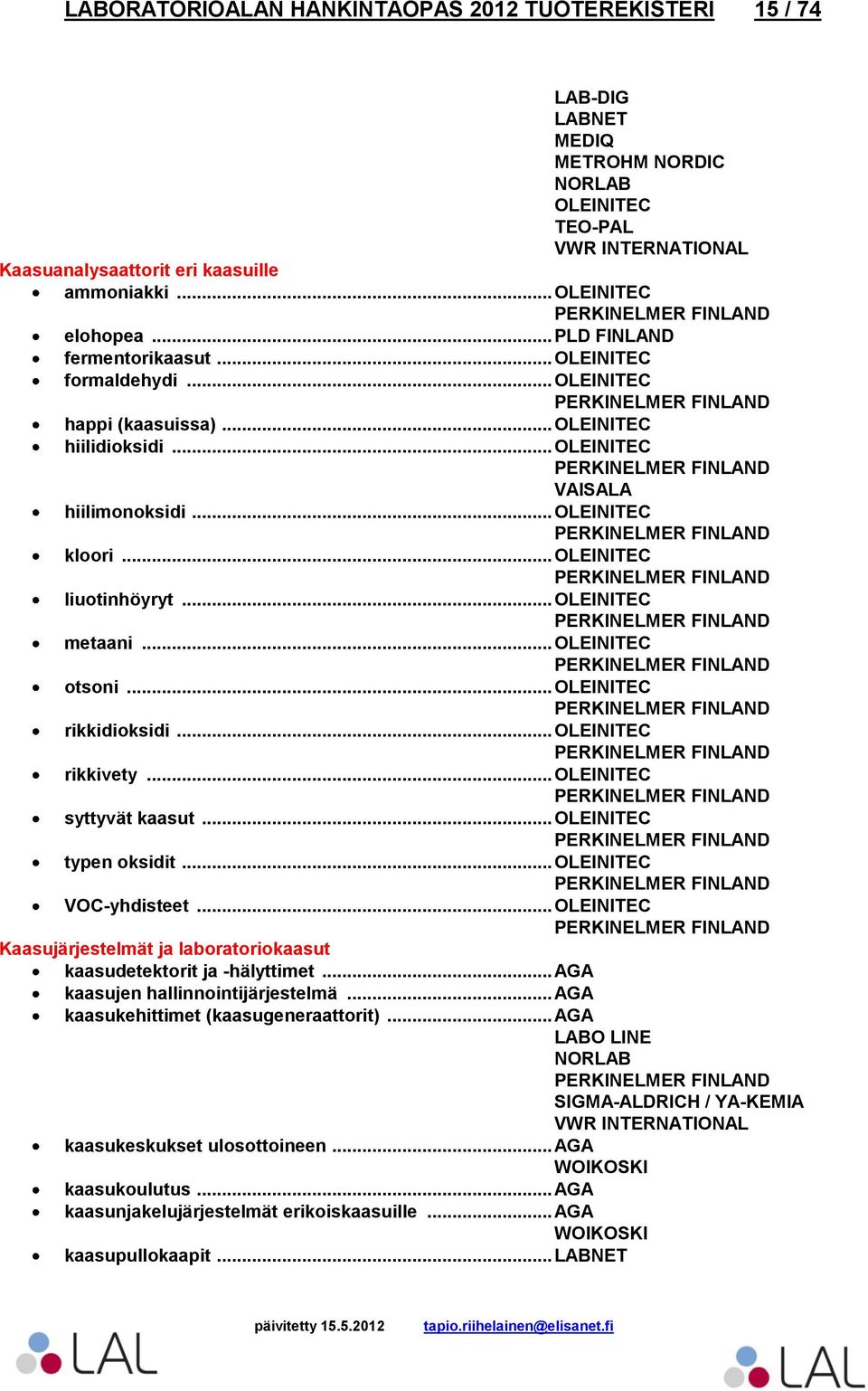 .. OLEINITEC rikkidioksidi... OLEINITEC rikkivety... OLEINITEC syttyvät kaasut... OLEINITEC typen oksidit... OLEINITEC VOC-yhdisteet.