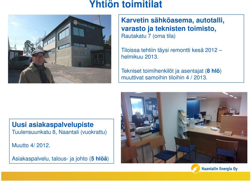 Tekniset toimihenkilöt ja asentajat (8 hlö) muuttivat samoihin tiloihin 4 / 2013.