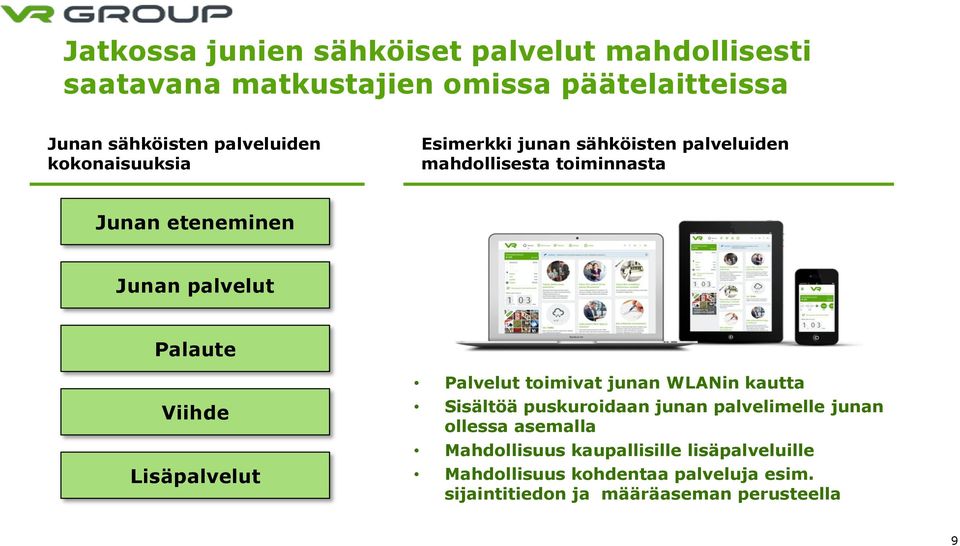 palvelut Palaute Viihde Lisäpalvelut Palvelut toimivat junan WLANin kautta Sisältöä puskuroidaan junan palvelimelle junan