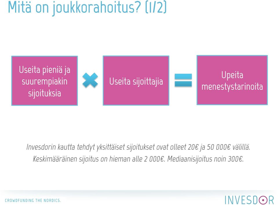 Upeita menestystarinoita Invesdorin kautta tehdyt yksittäiset