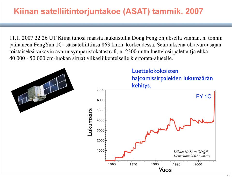2300 uutta luettelosirpaletta (ja ehkä 40 000-50 000 cm-luokan sirua) vilkasliikenteiselle kiertorata-alueelle.