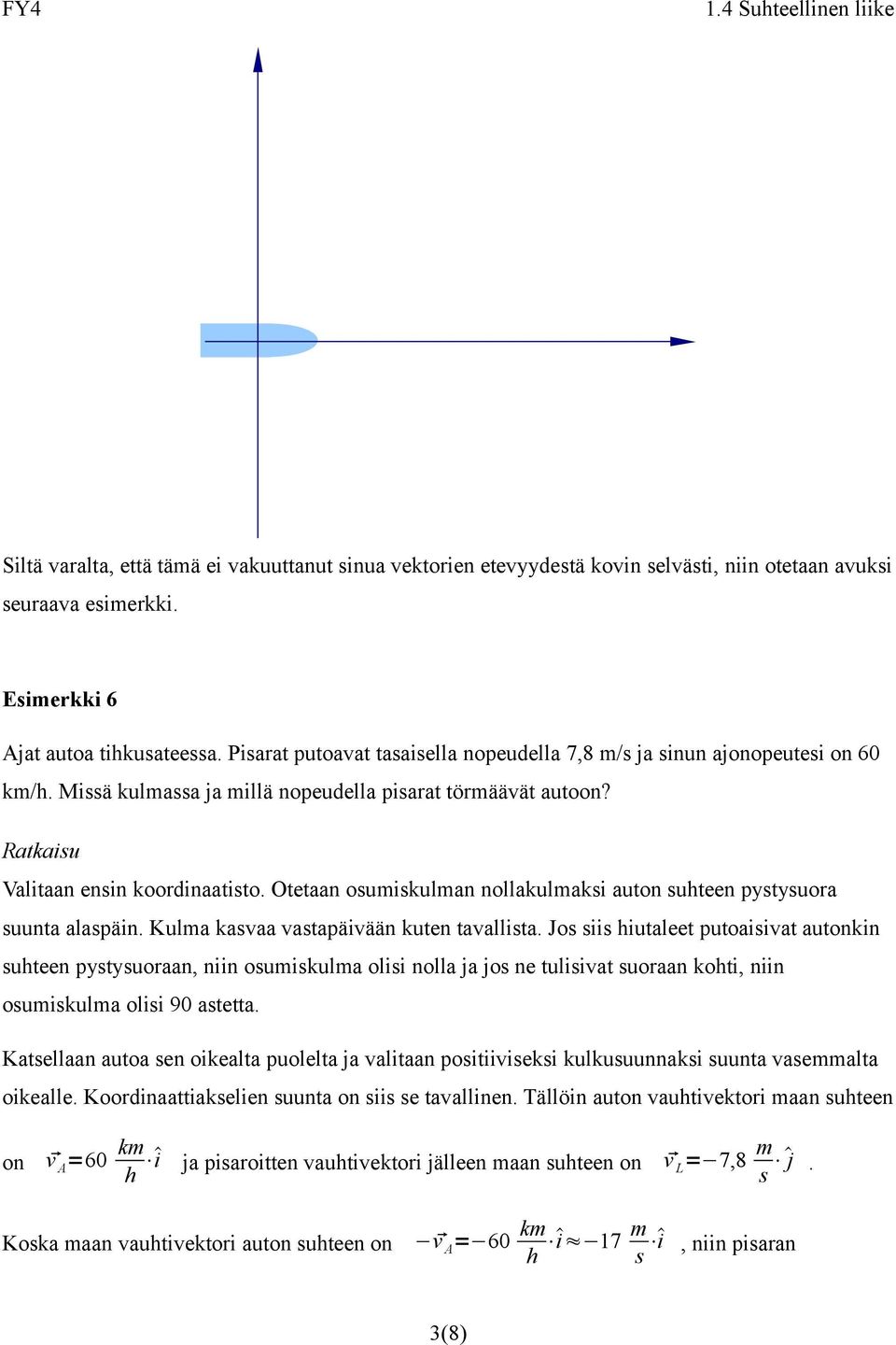 Otetaan osumiskulman nollakulmaksi auton suhteen pystysuora suunta alaspäin. Kulma kasvaa vastapäivään kuten tavallista.